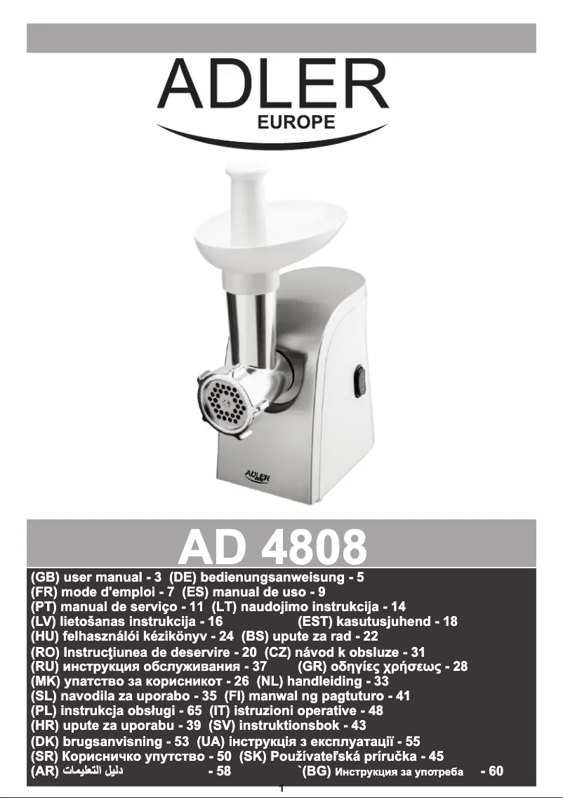 Page 1 de la notice Manuel utilisateur Adler AD 4808