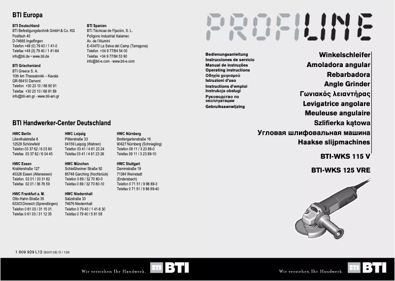 Page n°1 - Manuel utilisateur BTI WKS 125 VRE