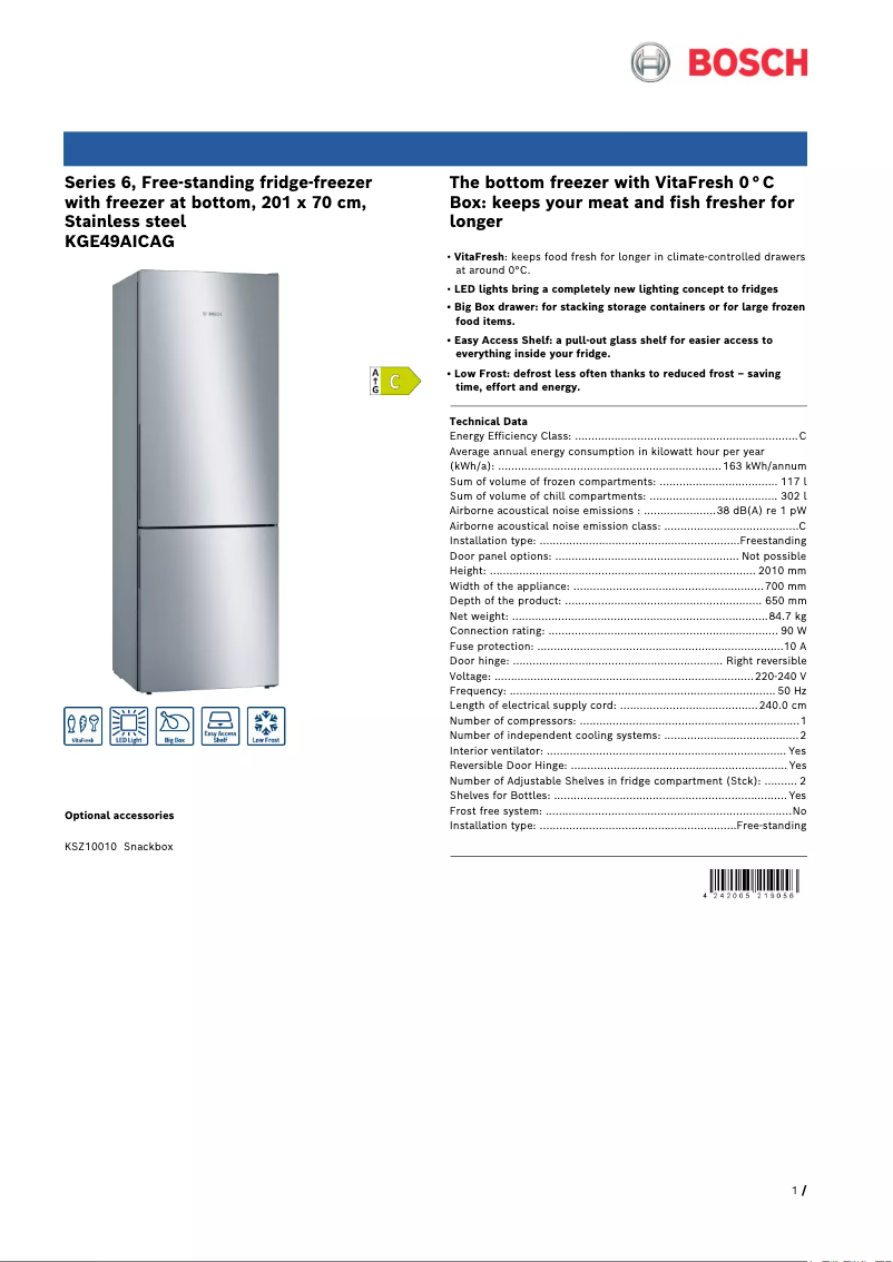 Image de la première page du manuel de l'appareil KGE49AICAG