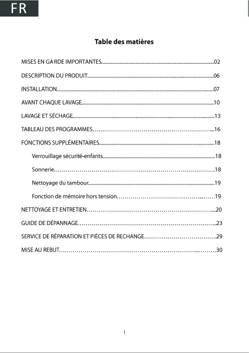 Page 1 de la notice Manuel utilisateur Proline WDP75