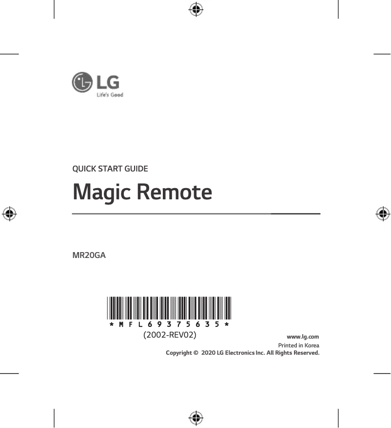 Page 1 de la notice Manuel utilisateur LG Magic Remote MR20GA