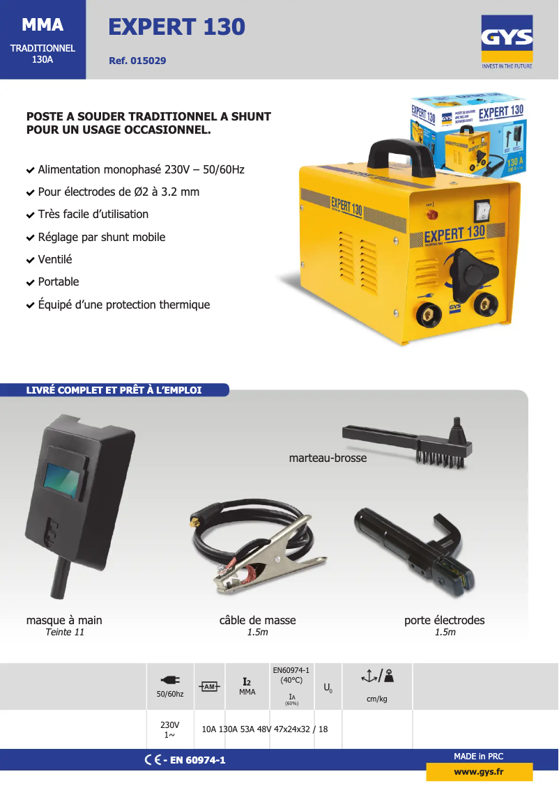 Página 1 del manual Ficha técnica GYS Expert 130