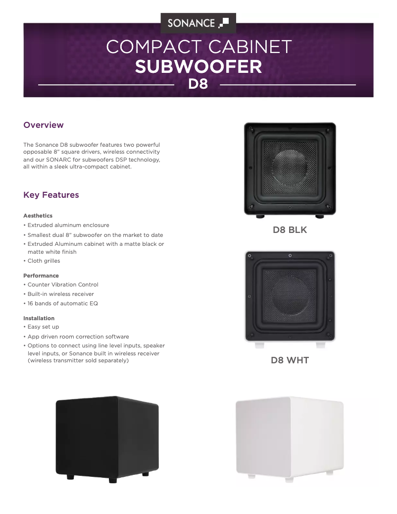 Page 1 de la notice Fiche technique Sonance D8
