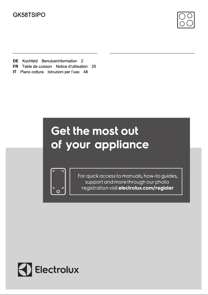 Page n°1 - Manuel utilisateur Electrolux GK58TSIPO