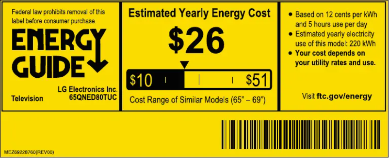 Page 1 de la notice Label énergétique LG 86QNED80TUC