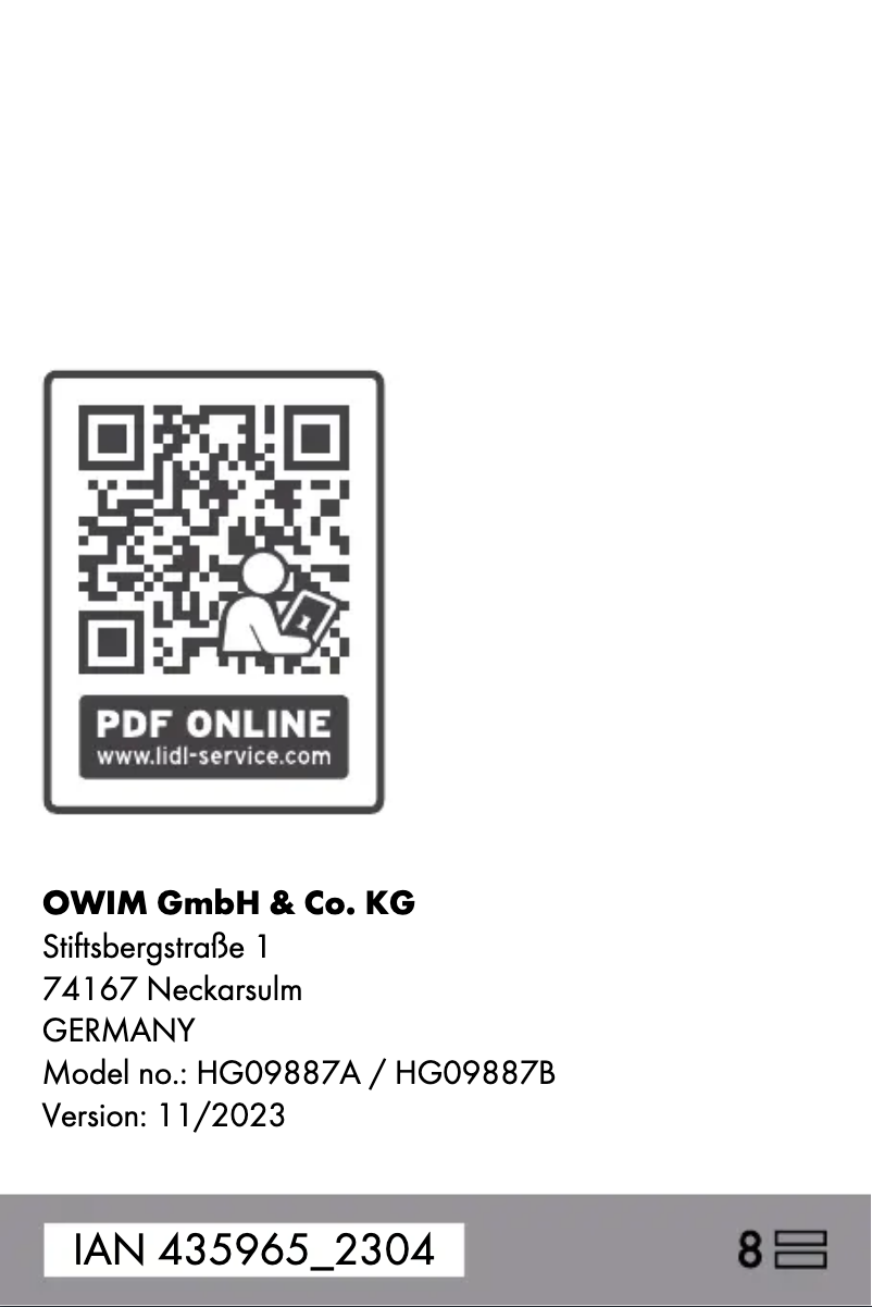 Image de la première page du manuel de l'appareil HG09887B