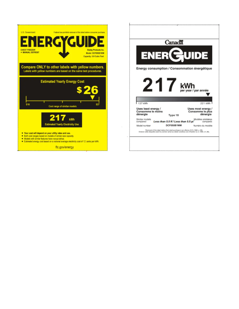 Page 1 de la notice Label énergétique Danby DCF050B1WM