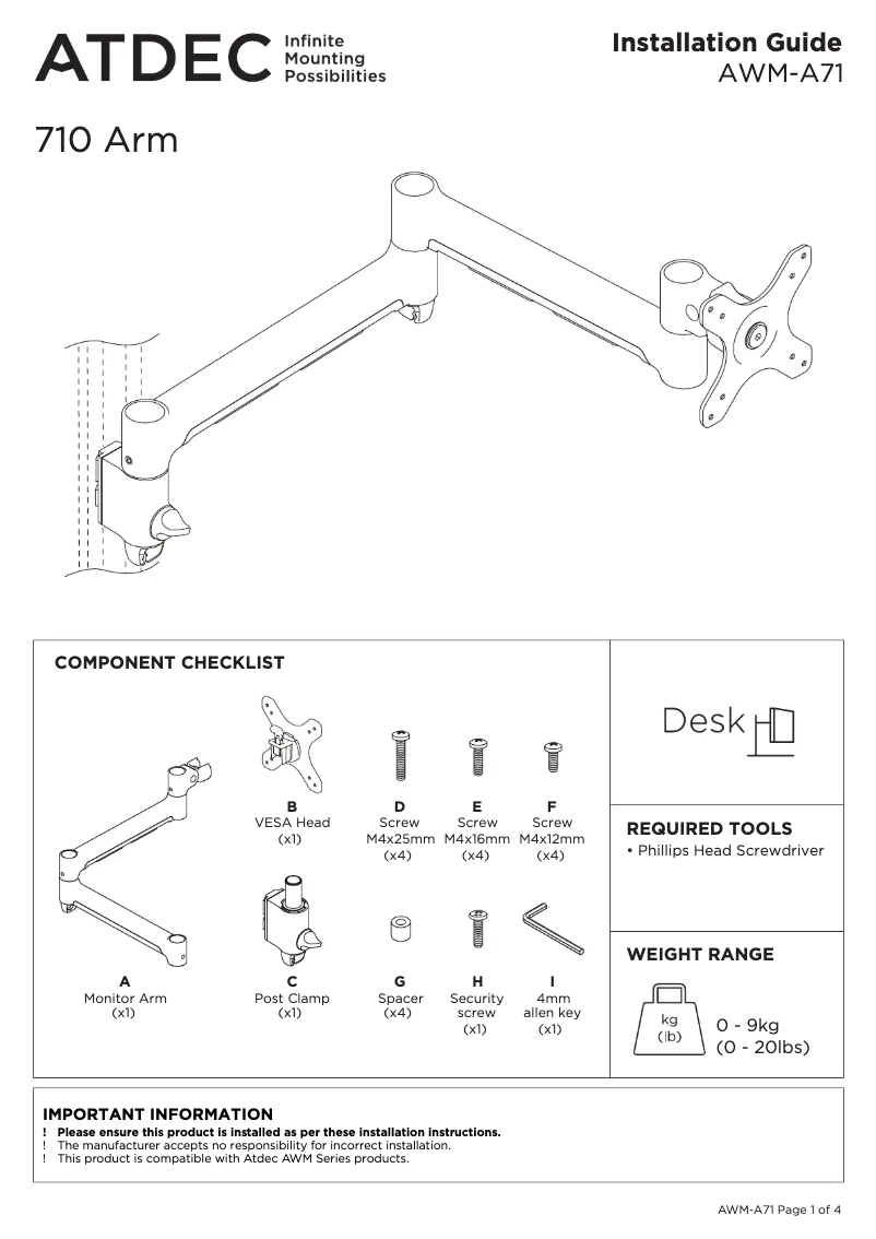 Page n°1 - Manuel utilisateur Atdec AWM-A71-B