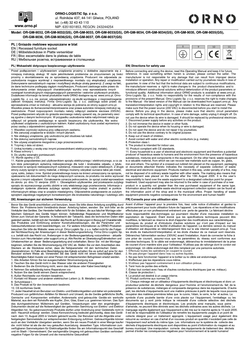 Page 1 de la notice Manuel utilisateur ORNO OR-GM-9033