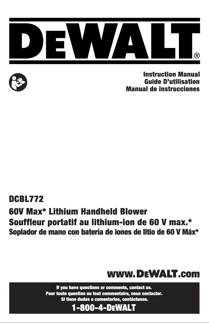 Page n°1 - Manuel utilisateur DeWalt DCBL772