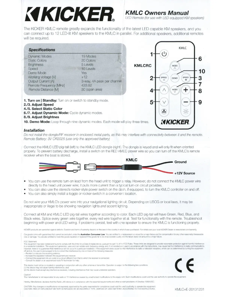 Page 1 de la notice Manuel utilisateur Kicker KMLC
