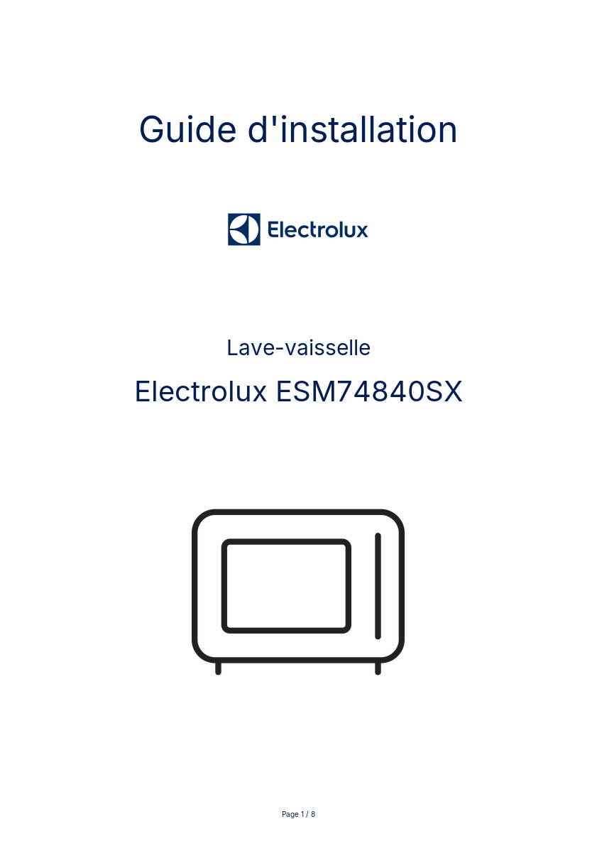 Page n°1 - Guide d'installation Electrolux ESM74840SX