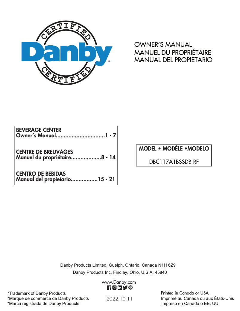 Page n°1 - Manuel utilisateur Danby DBC117A1BSSDB-RF