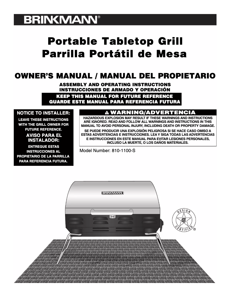 Page 1 de la notice Manuel utilisateur Brinkmann TableTop Grill