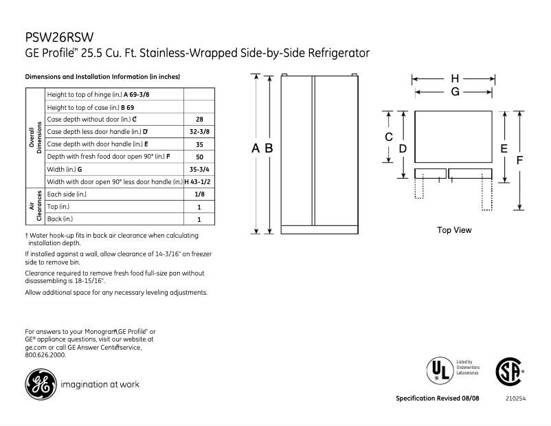 Imagen de la primera página del manual del dispositivo Profile PSW26RSWSS