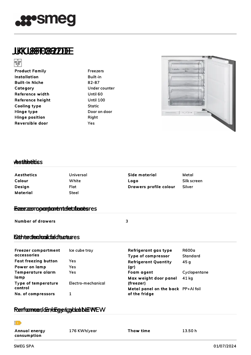 Page n°1 - Fiche technique Smeg UKU8F082DE