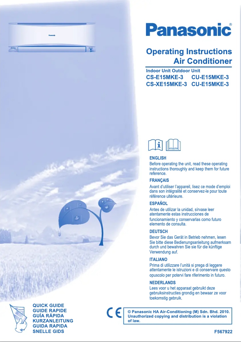 Page n°1 - Manuel utilisateur Panasonic CS-E15MKE3