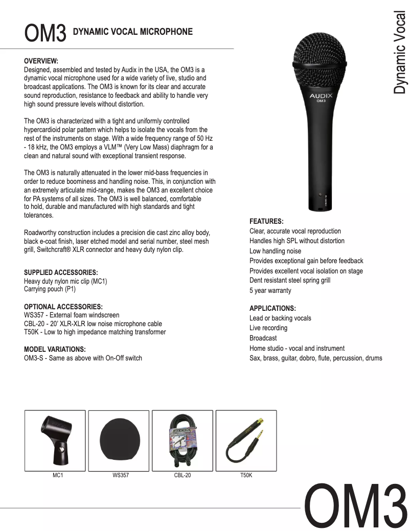 Page 1 de la notice Manuel utilisateur Audix OM3