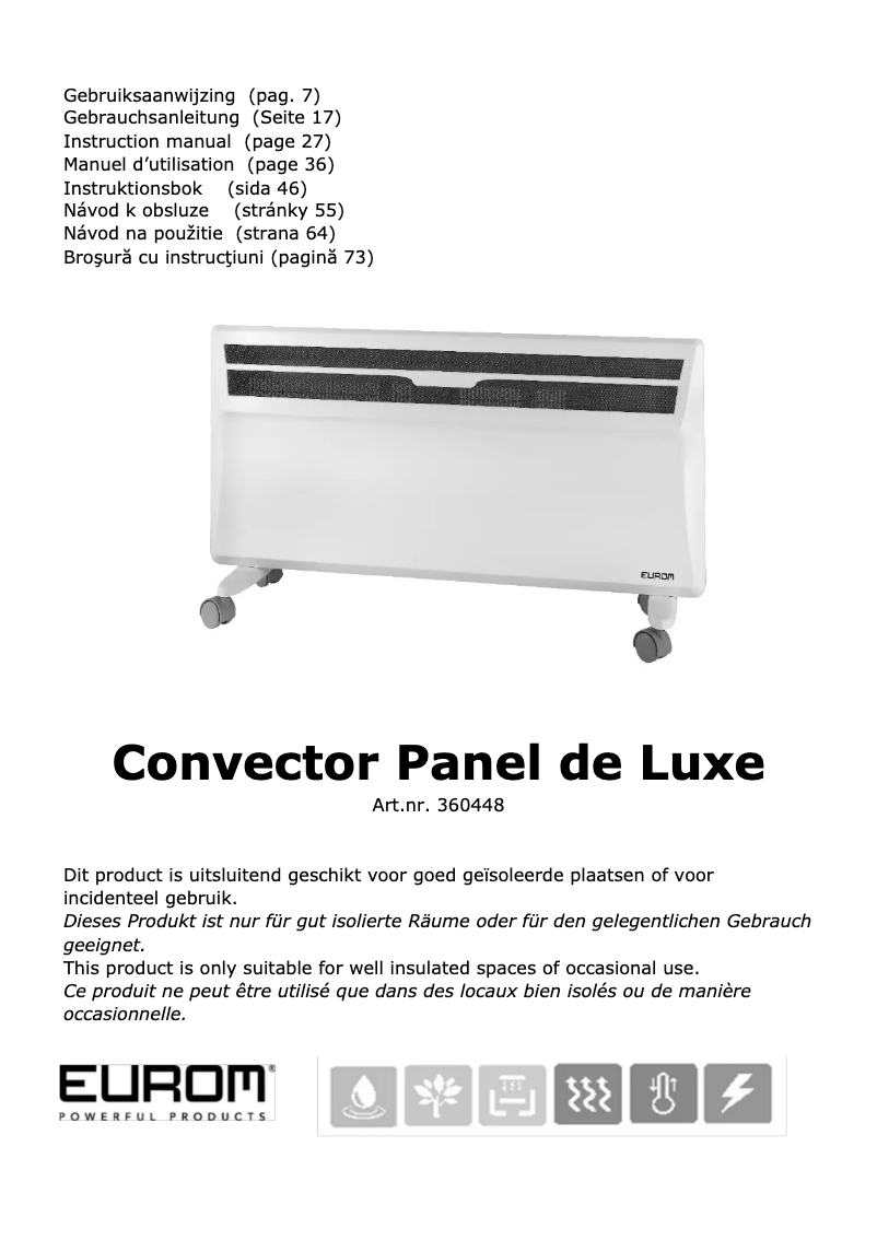 Page 1 de la notice Manuel utilisateur Eurom Convector Panel de Luxe