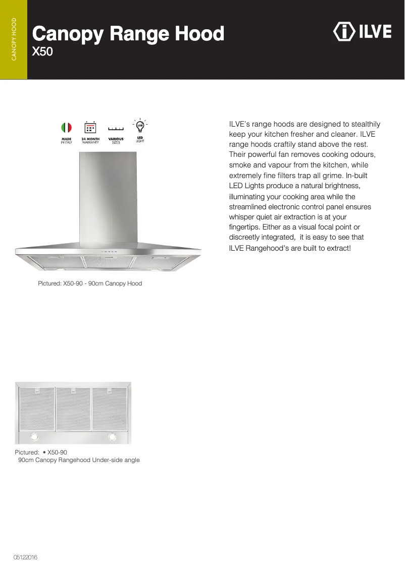 Page n°1 - Fiche technique Ilve X50/90
