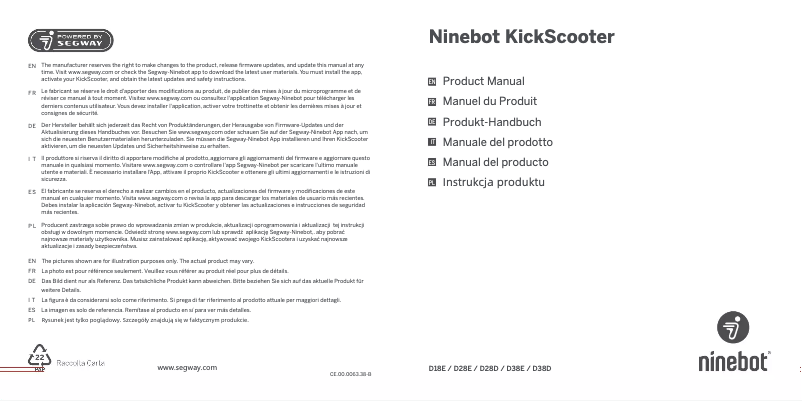 Page n°1 - Manuel utilisateur Ninebot KickScooter D18E