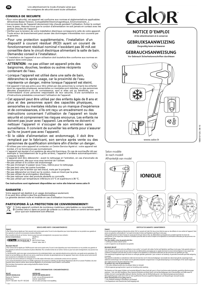Page n°1 - Manuel utilisateur Calor CV5312C0