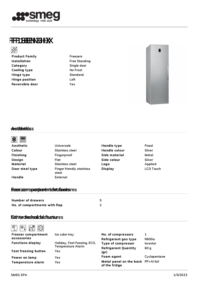 Page 1 de la notice Brochure Smeg FF18EN3HX
