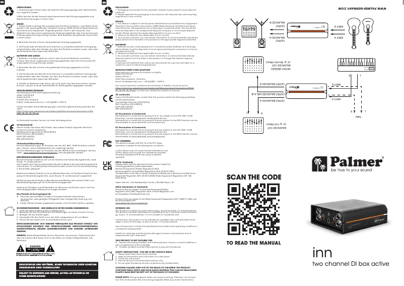 Page 1 de la notice Fiche technique Palmer RIVER inn
