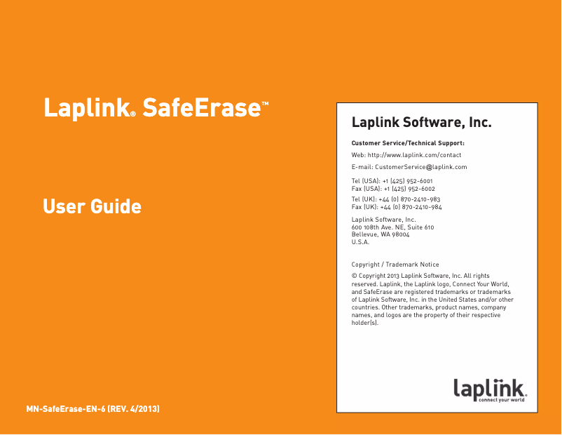 Page 1 de la notice Manuel utilisateur Laplink SafeErase