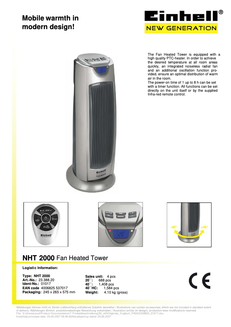 Page 1 de la notice Manuel utilisateur Einhell NHT 2000