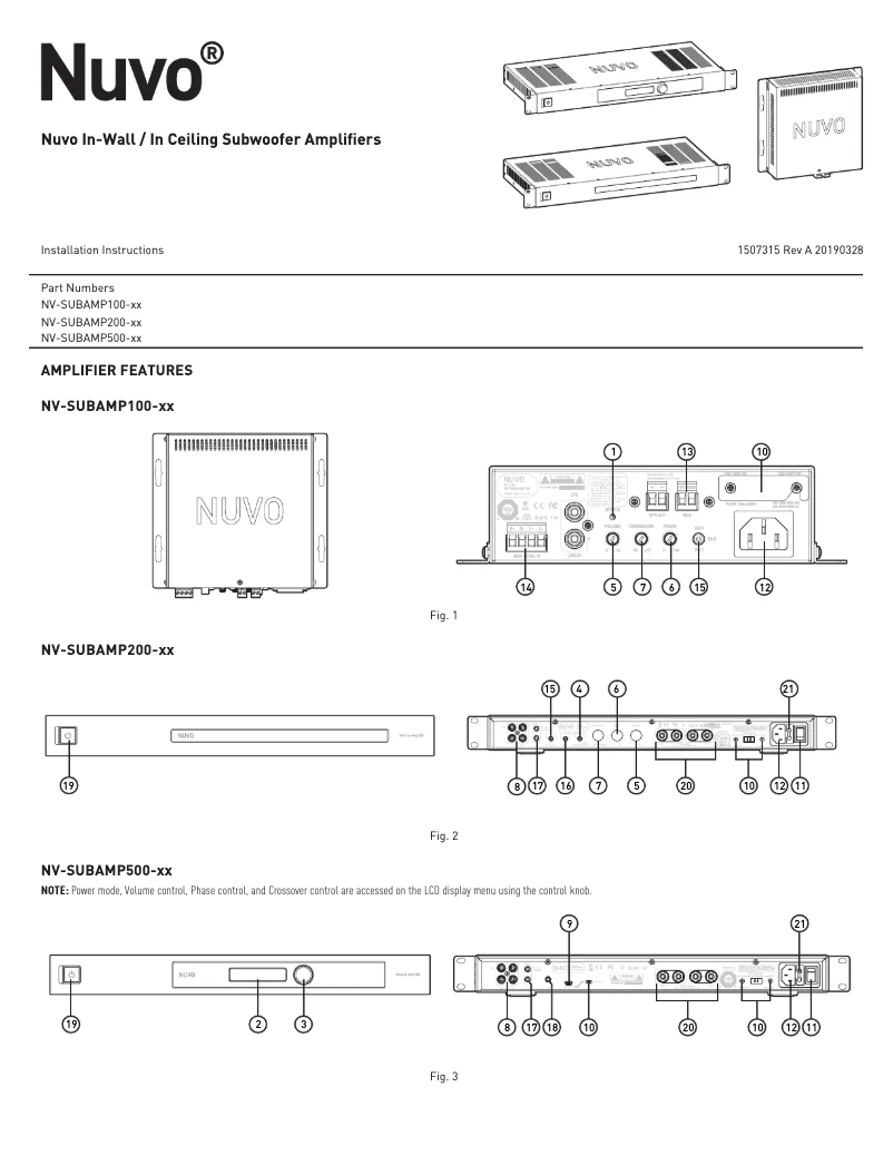 Page n°1 - Manuel utilisateur NUVO NV-SUBAMP500-NA
