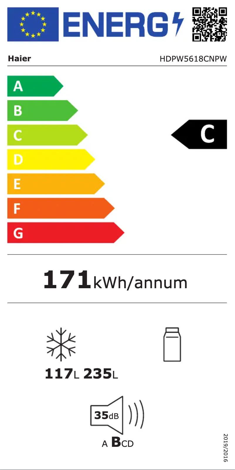 Page 1 de la notice Label énergétique Haier HDPW5618CNPW