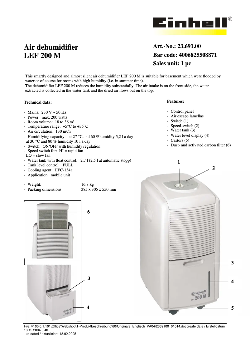 Image de la première page du manuel de l'appareil LEF 200 M