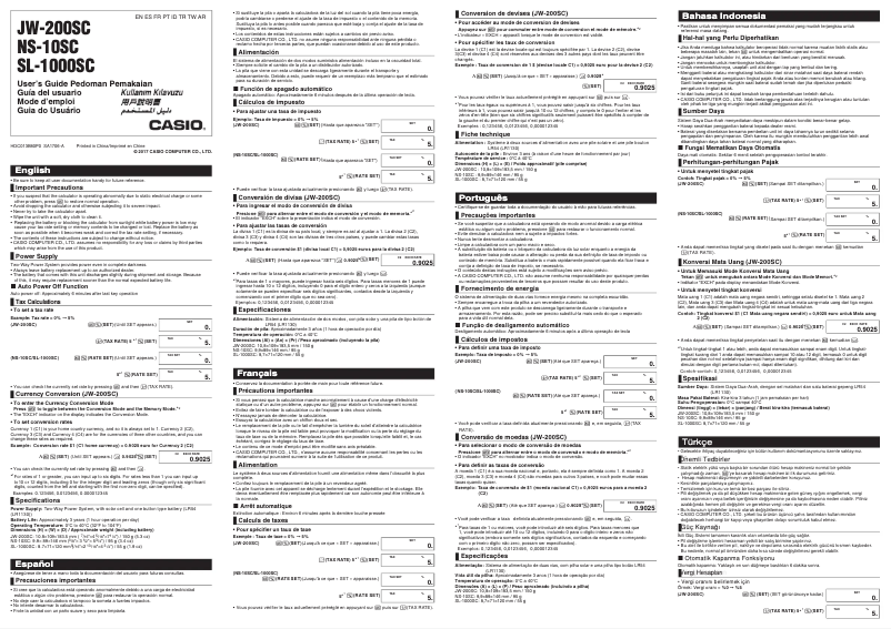 Page 1 de la notice Manuel utilisateur Casio JW-200SC