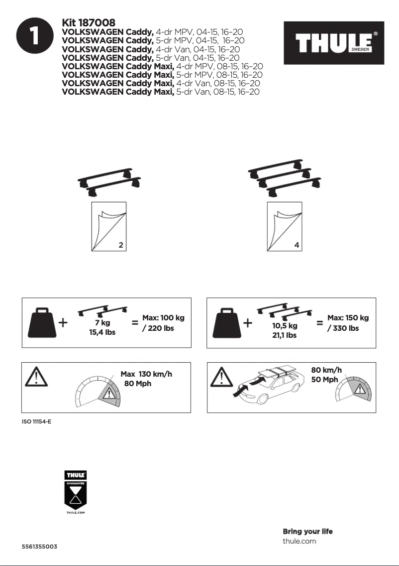 Page 1 de la notice Manuel utilisateur Thule Kit 187008