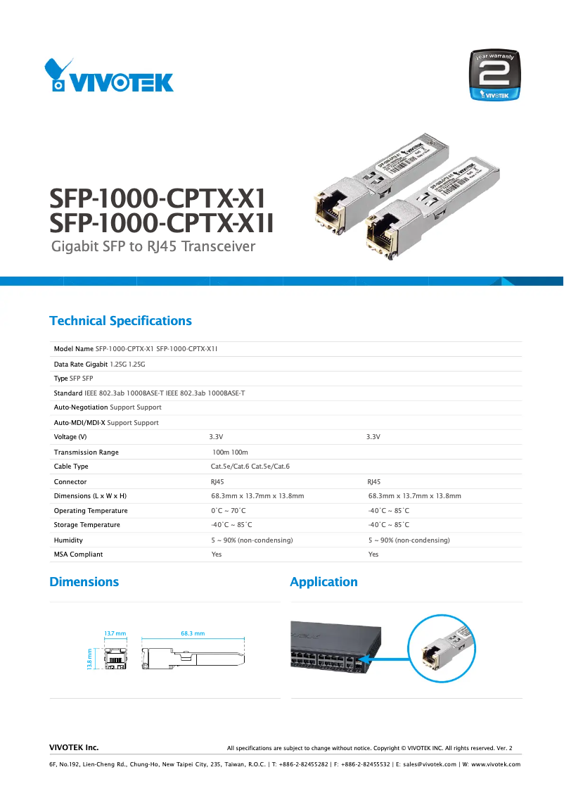 Page n°1 - Manuel utilisateur Vivotek SFP-1000-CPTX-X1