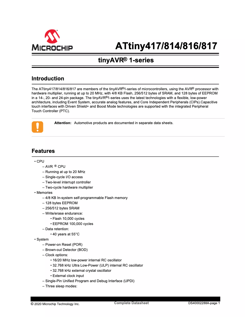 Página 1 del manual Manual de usuario Microchip ATTINY814