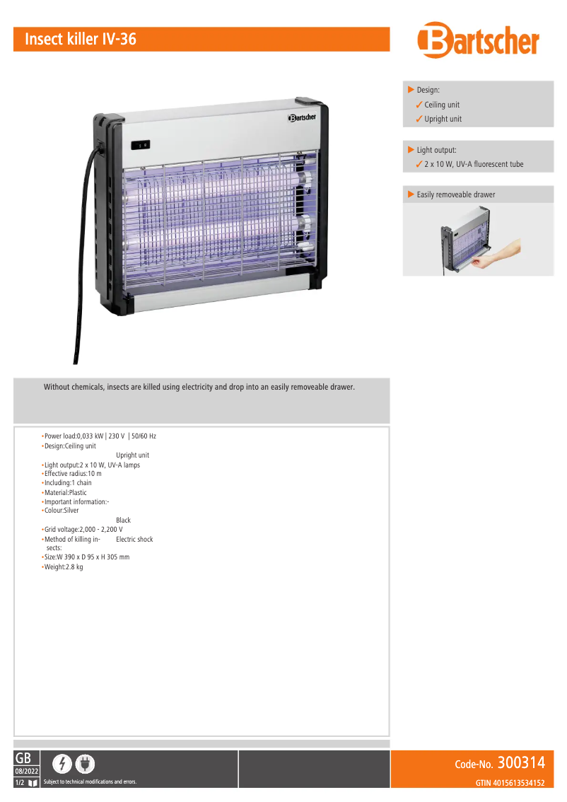 Page n°1 - Fiche technique Bartscher IV-36