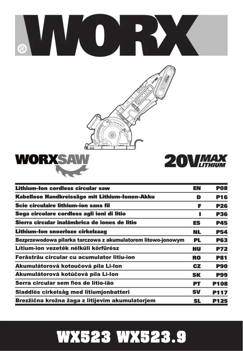 Page 1 de la notice Manuel utilisateur Worx WX523.9