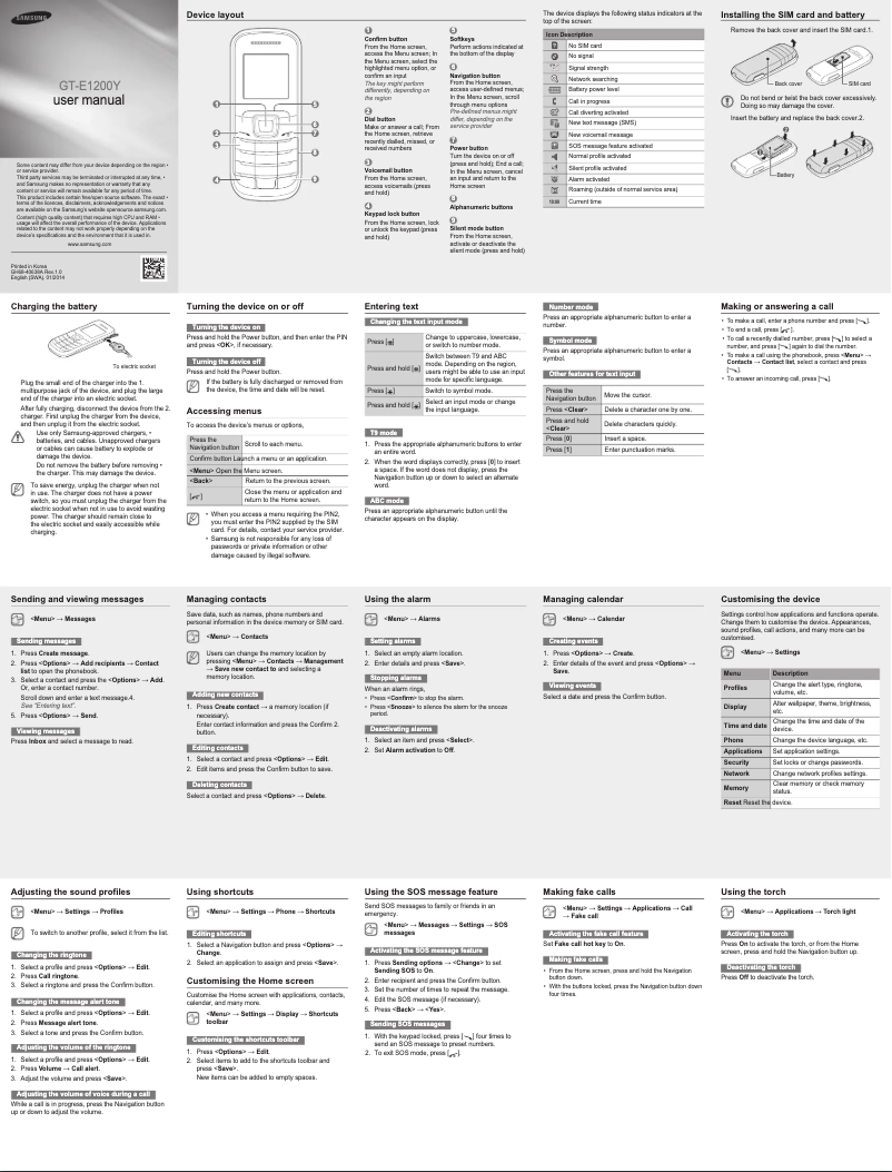 Page 1 de la notice Manuel utilisateur Samsung Guru 1200