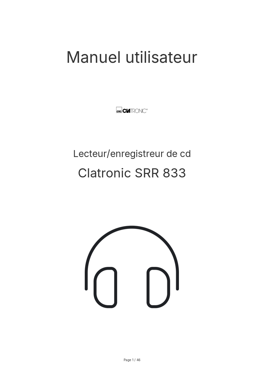 Image de la première page du manuel de l'appareil SRR 833