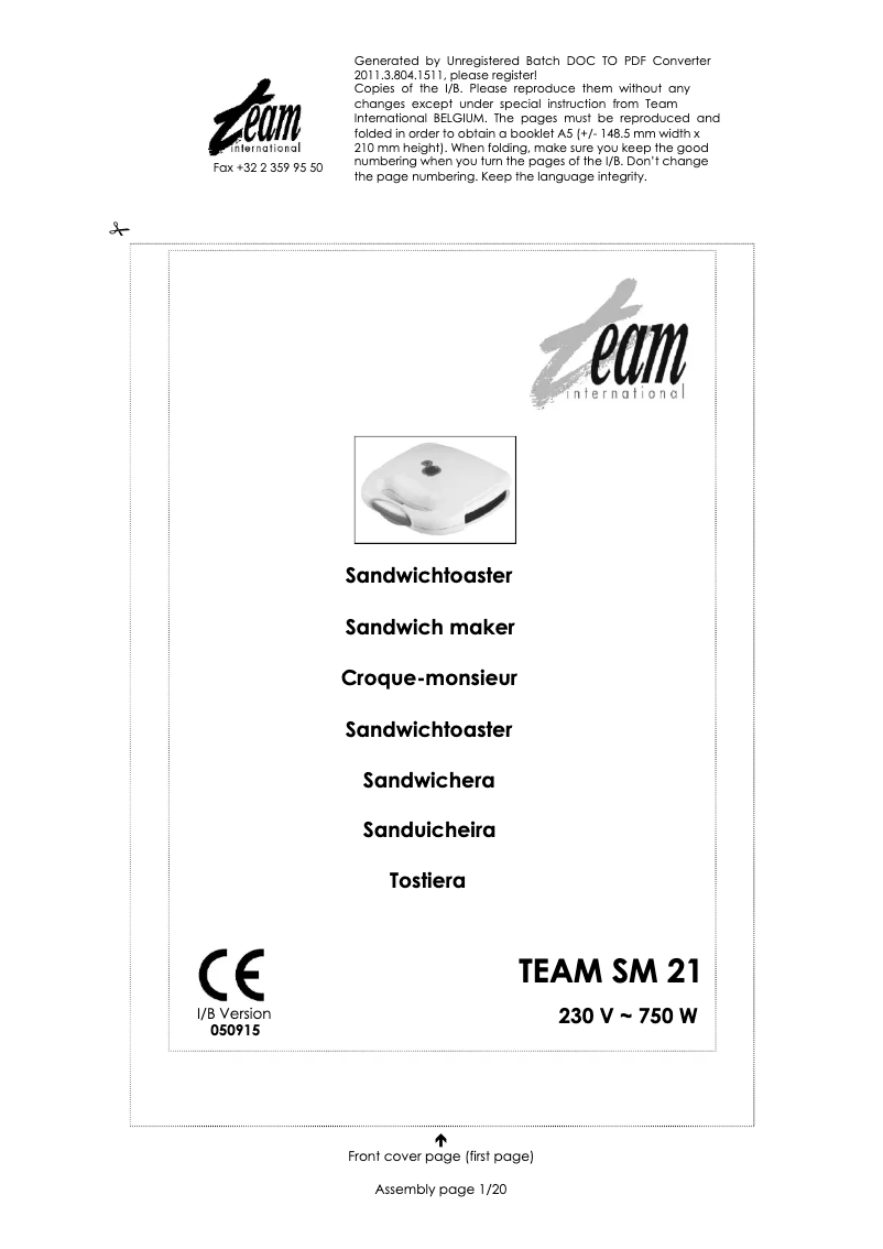 Image de la première page du manuel de l'appareil SM 21