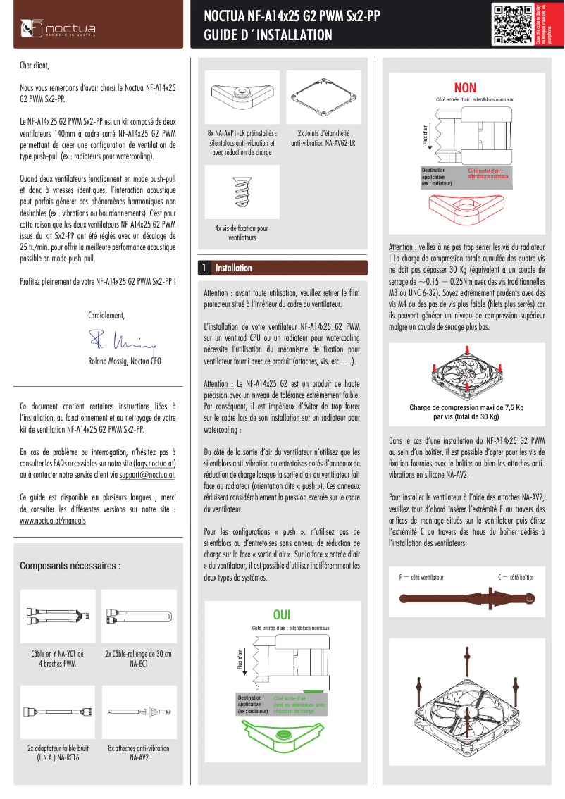 Page 1 de la notice Manuel utilisateur Noctua NF-A14x25 G2 PWM Sx2-PP