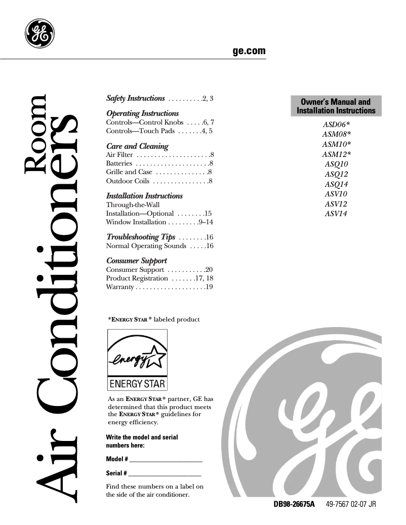 First page image of the manual for ASM12AK