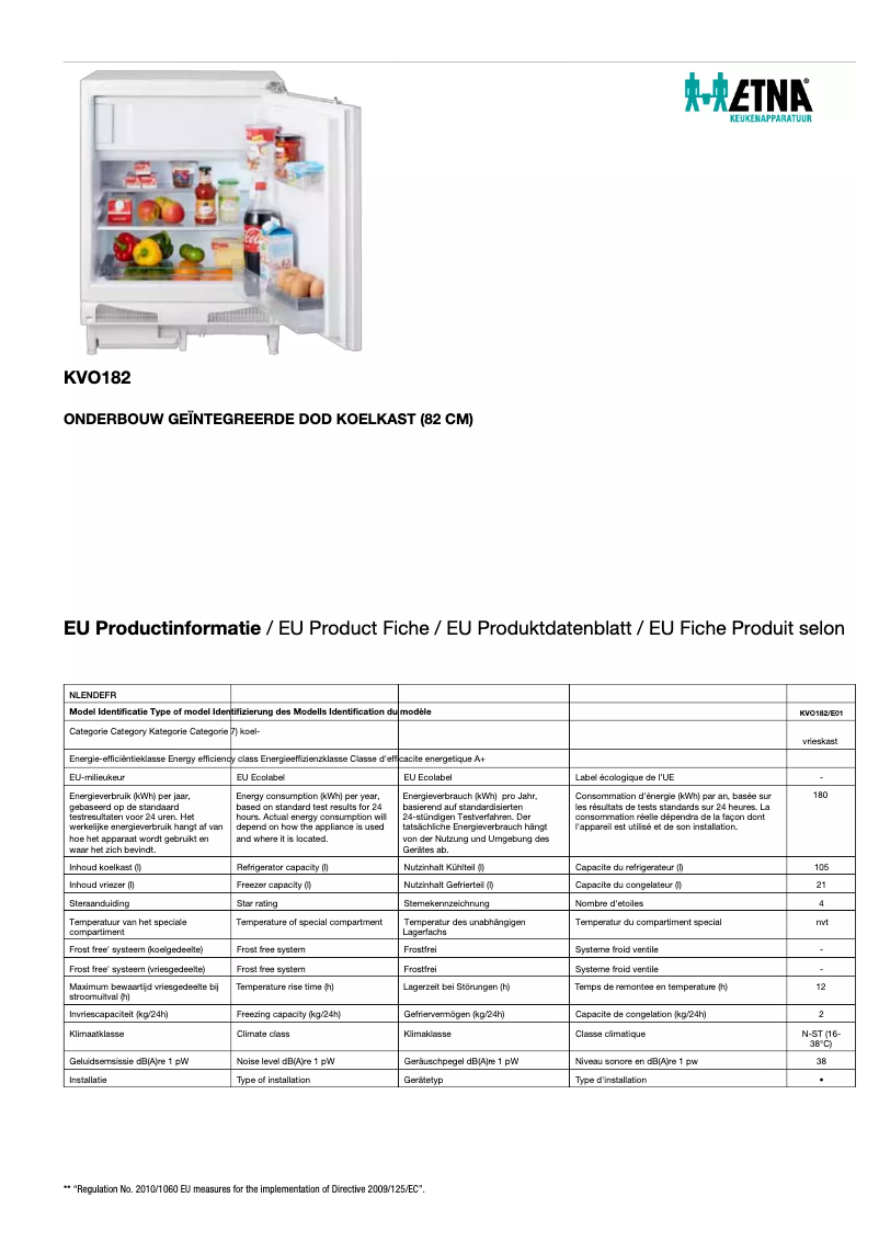 Page n°1 - Fiche technique Etna KVO182