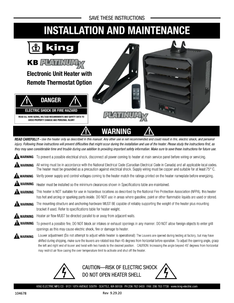 Page 1 de la notice Manuel utilisateur King PlatinumX KB2407-3MP-PLTMX