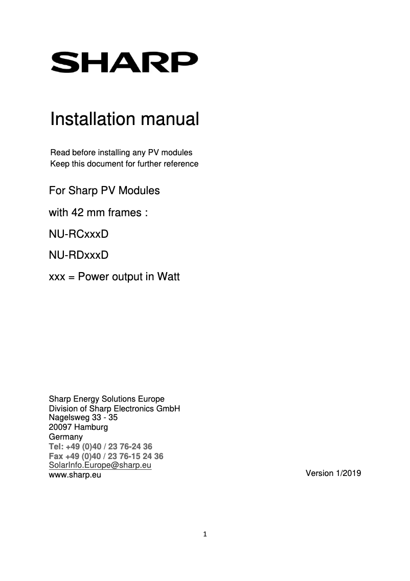 Page 1 de la notice Manuel utilisateur Sharp NU-RD310D
