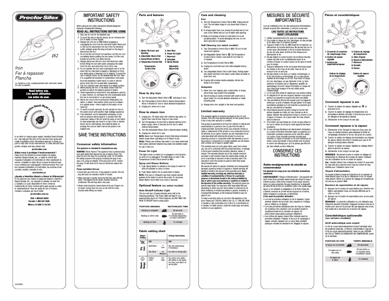 Page 1 de la notice Manuel utilisateur Proctor Silex 17170