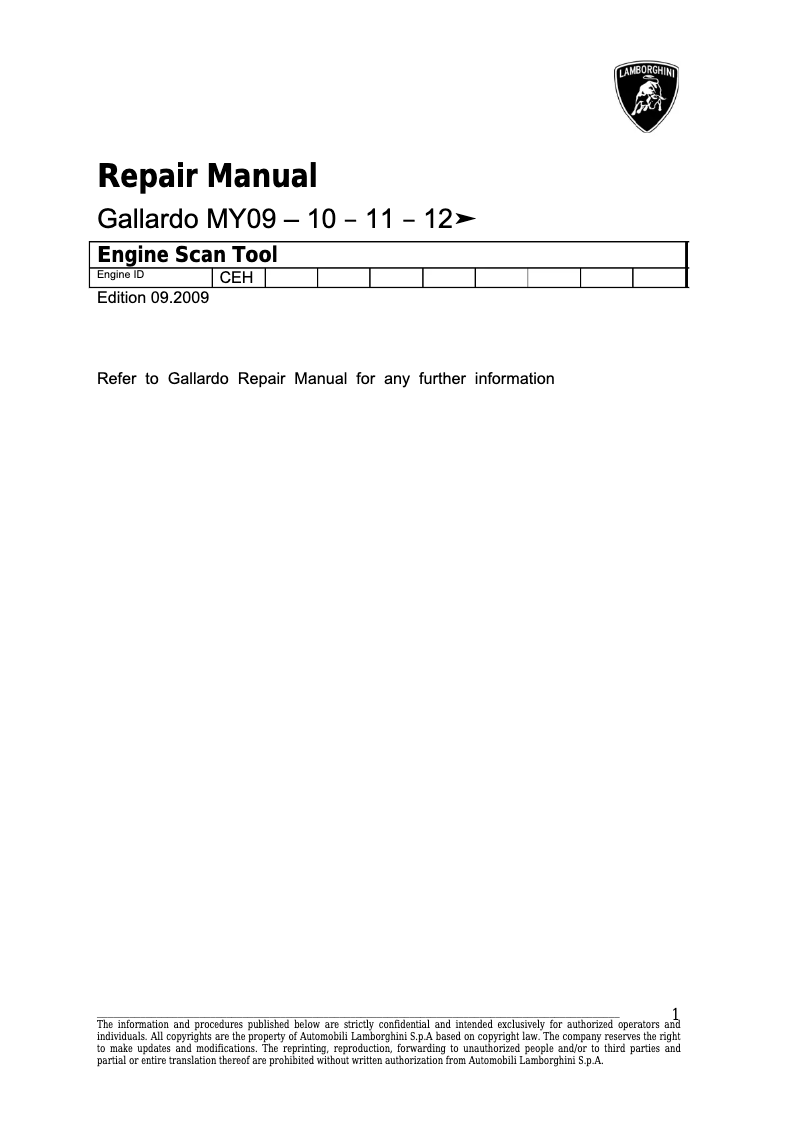 Page 1 de la notice Manuel utilisateur Lamborghini Gallardo (2012)