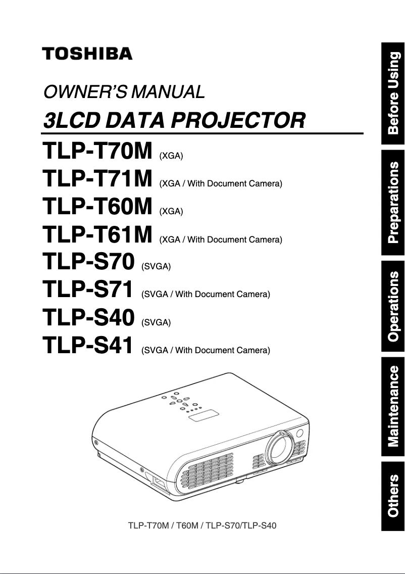 Page n°1 - Manuel utilisateur Toshiba TLP-S71